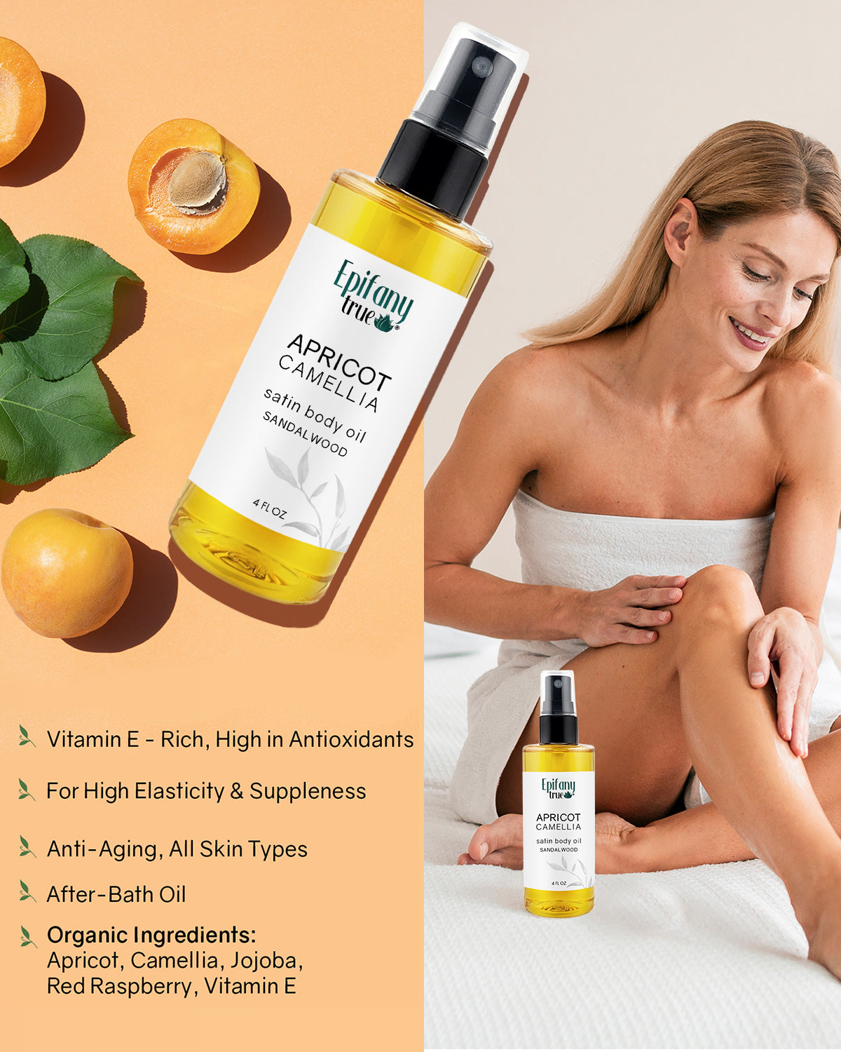 Apricot & Camellia Satin Body Oil 4oz