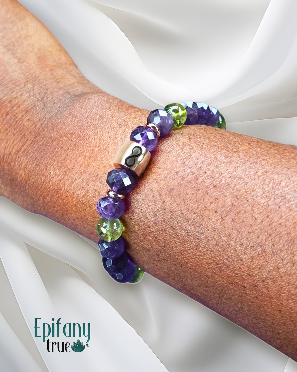 Epifany True Cherish Natural Peridot and Amethyst Gemstone Sister Friend Bracelet - Infinity Symbol