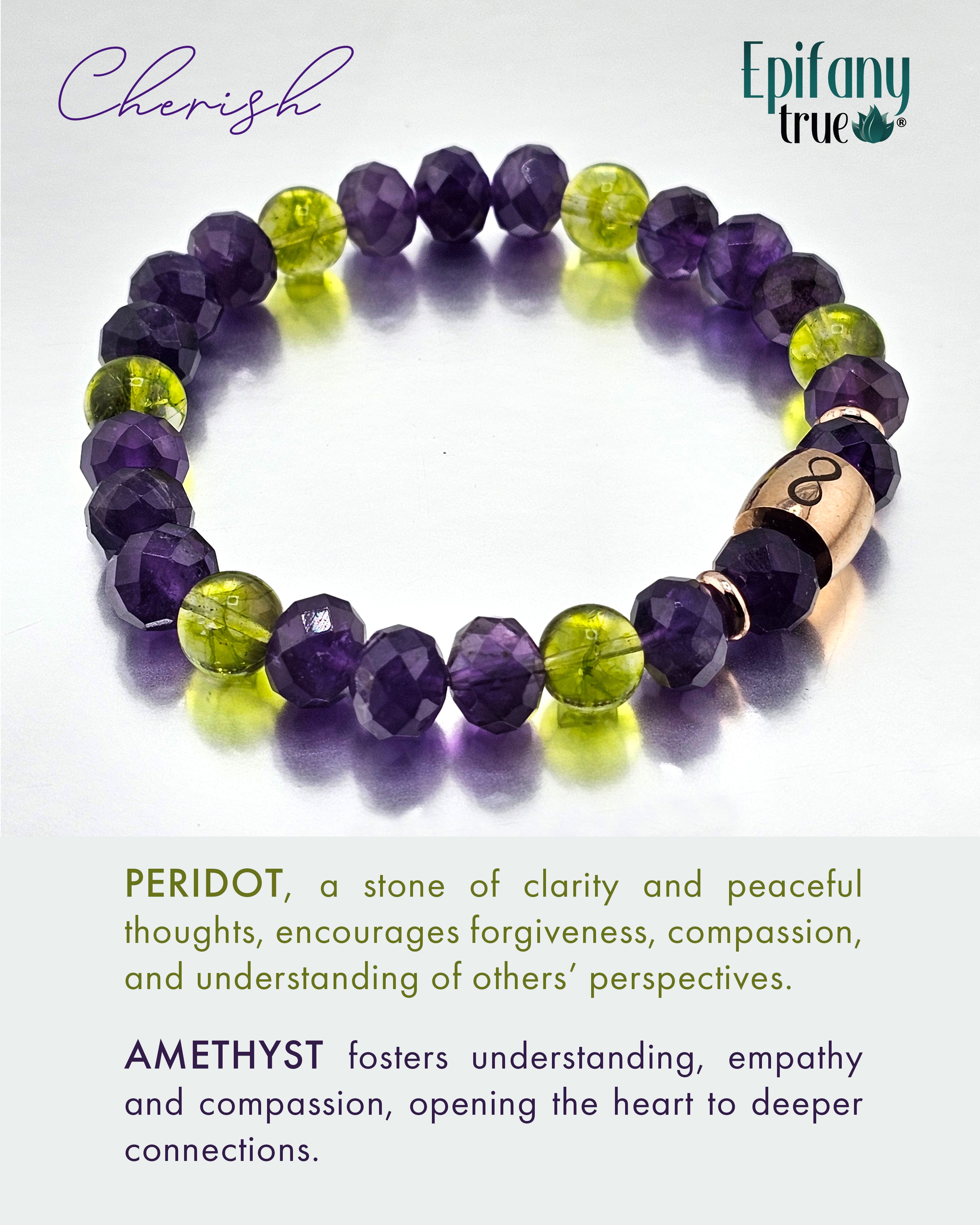 Epifany True Cherish Natural Peridot and Amethyst Gemstone Sister Friend Bracelet 7.25" properties