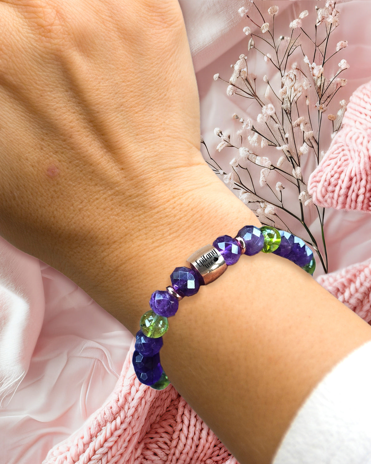 Epifany True Cherish Natural Peridot and Amethyst Gemstone Sister Friend Bracelet 7.25 inches - lifestyle