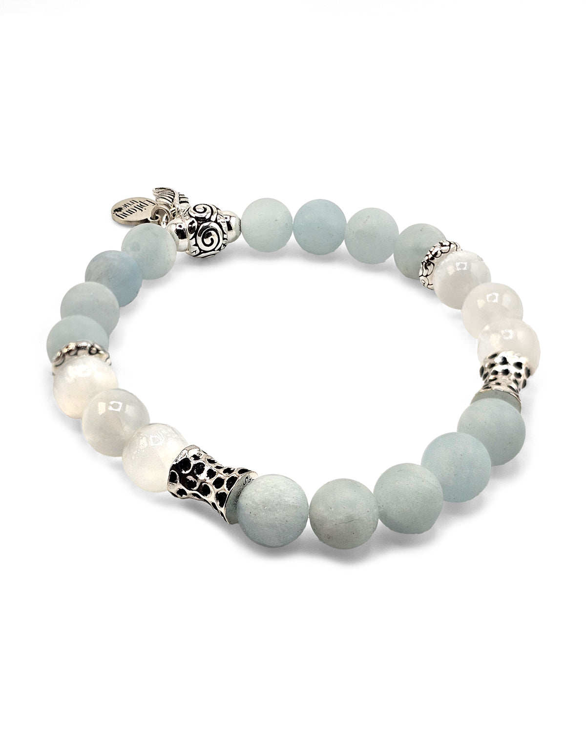Pure Calm Healing Intention Bracelet with Natural Aquamarine, Selenite and 925 Sterling Silver 7 inch