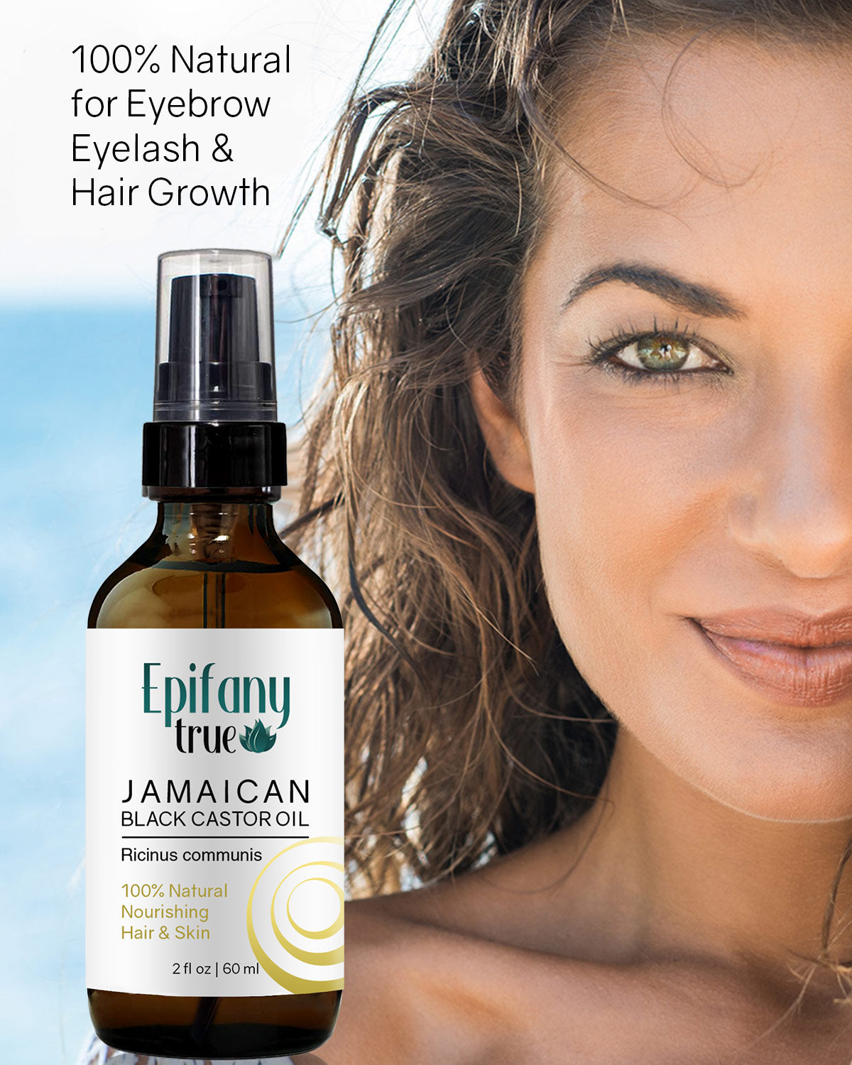 Epifany True 100% Pure Jamaican Black Castor Oil 2oz for eyebrows, eyelash and hair growth