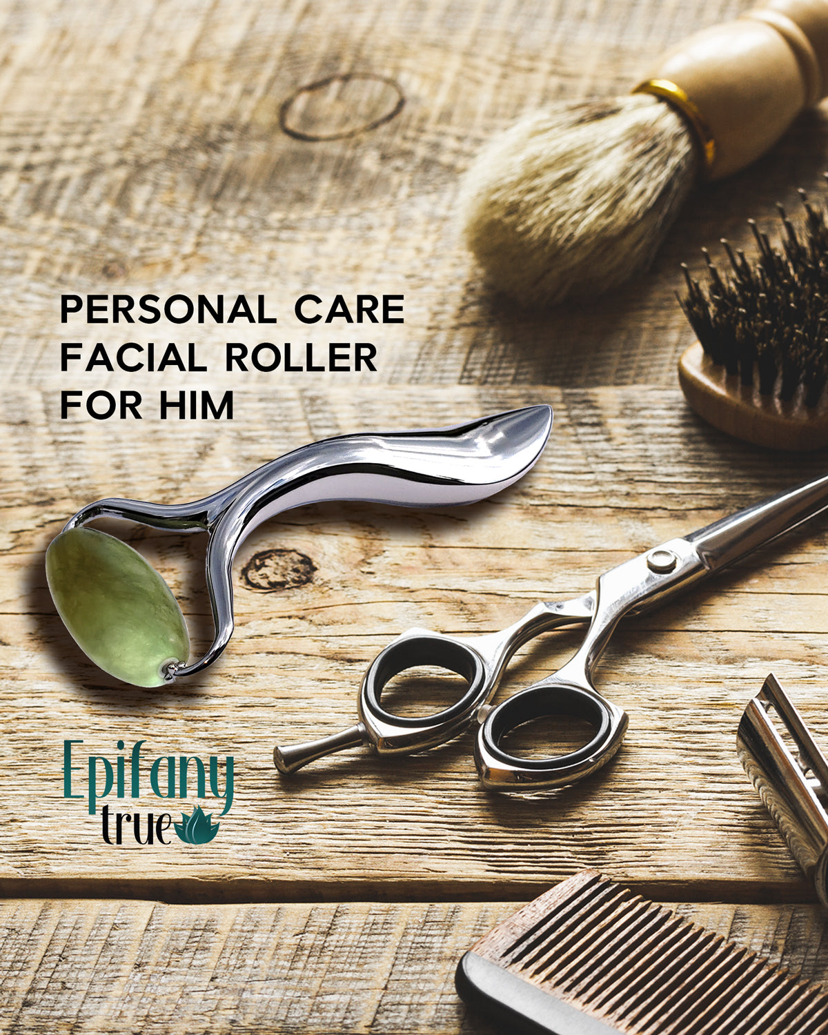 Epifany True Natural Green Jade Face and Body Massage Roller for men's self-care