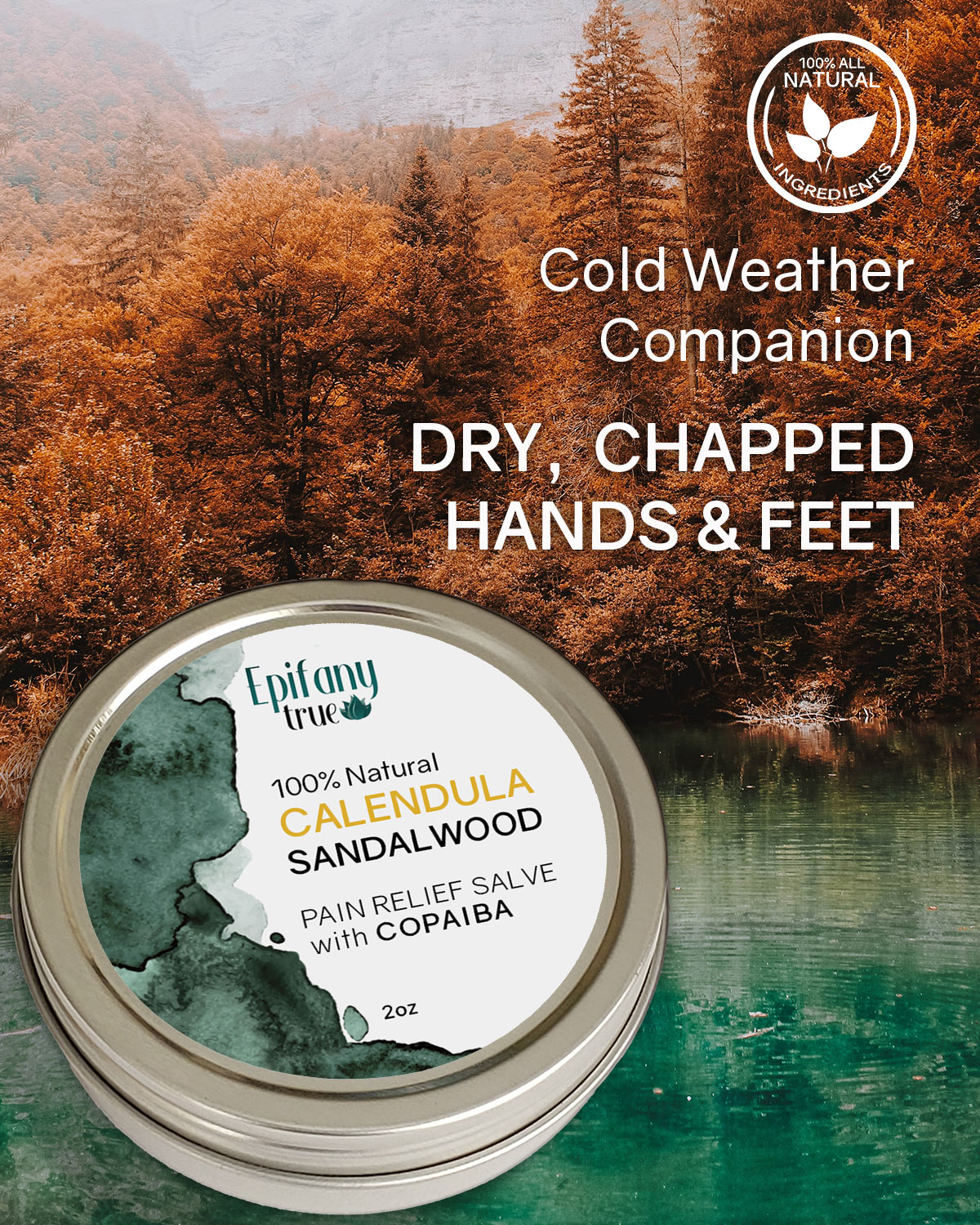 100% Natural Calendula & Sandalwood Pain Relief Salve with Copaiba 2oz
