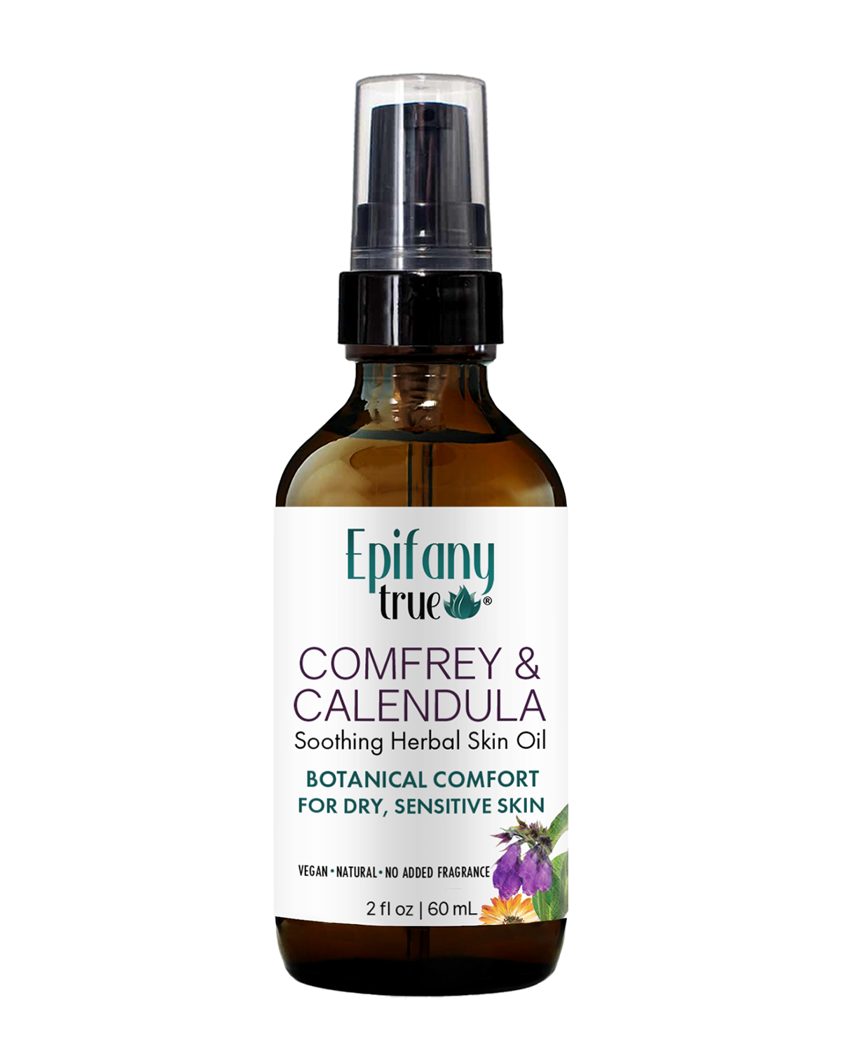 Epifany True Comfrey and Calendula Soothing Herbal Skin Oil 2oz for dry sensitive skin - front