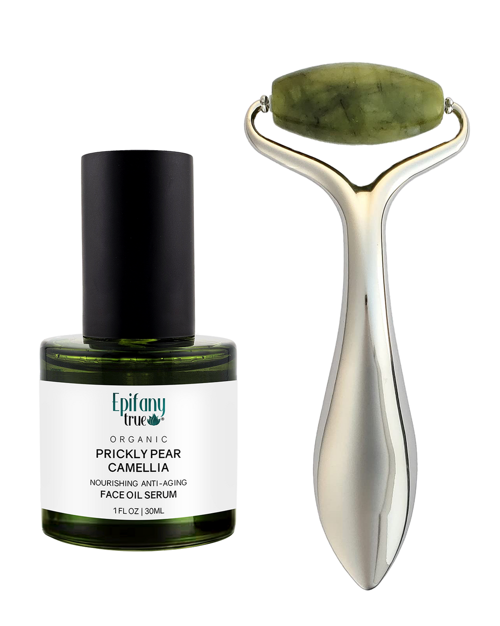 Prickly Pear Camellia Face Oil Serum and Natural Green Jade Roller Gift Set