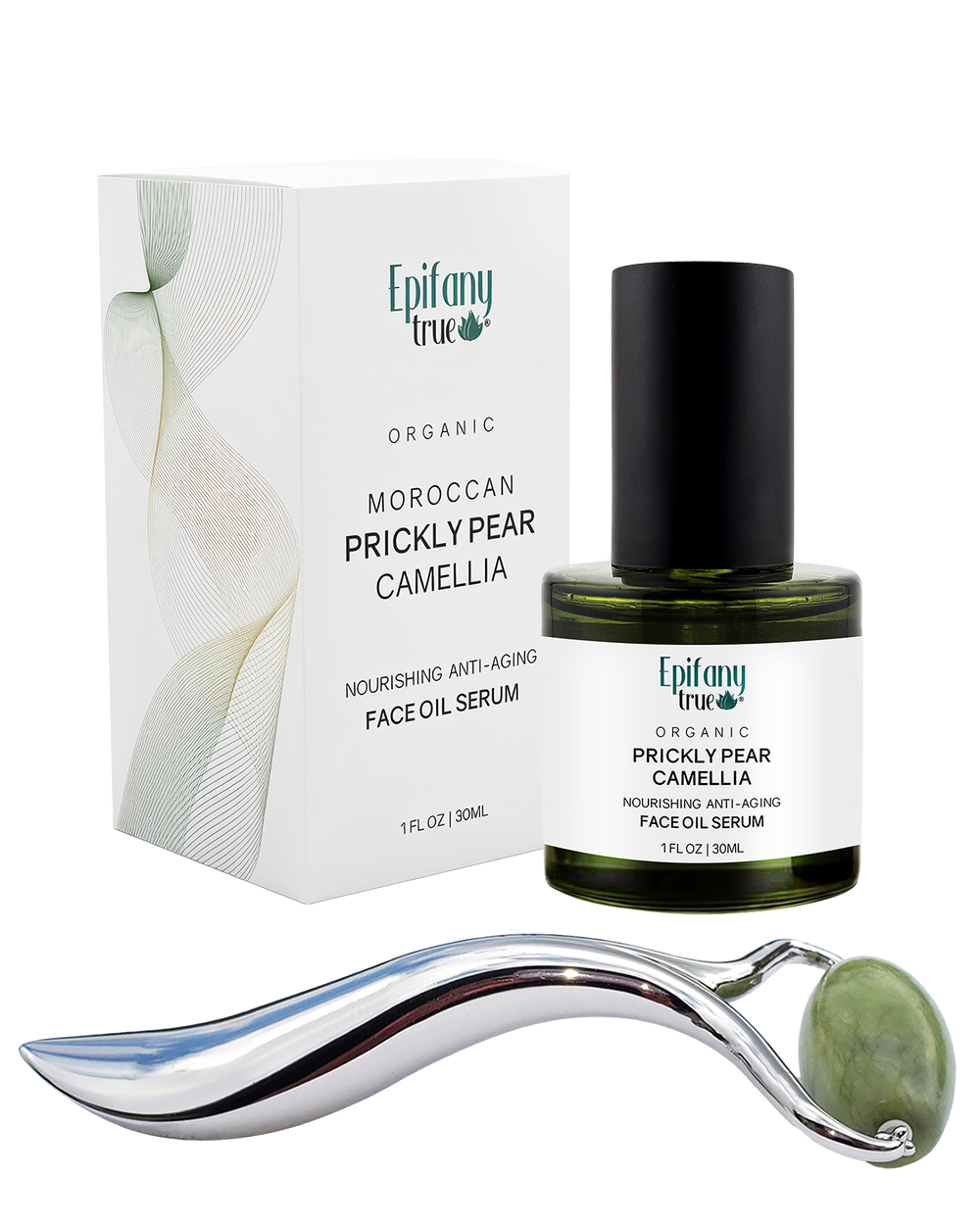 Prickly Pear Camellia Face Oil Serum and Natural Green Jade Roller Gift Set
