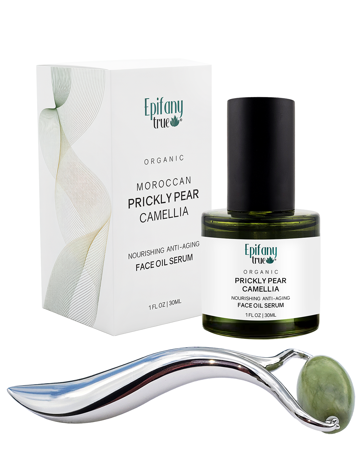 Prickly Pear Camellia Face Oil Serum and Natural Green Jade Roller Gift Set