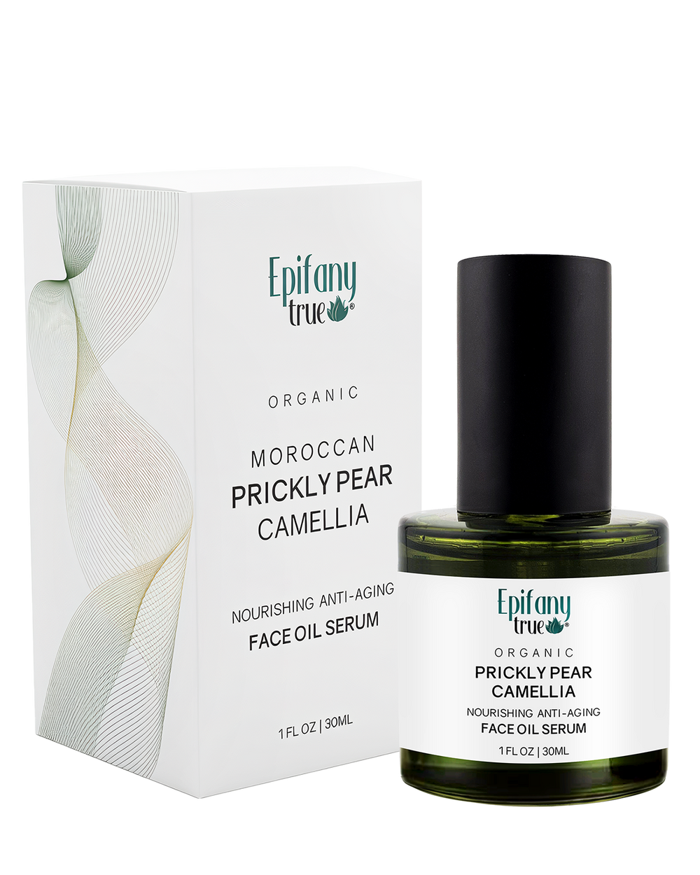 Epifany Organic Moroccan Prickly Pear Camellia face oil serum with packaging on a white background