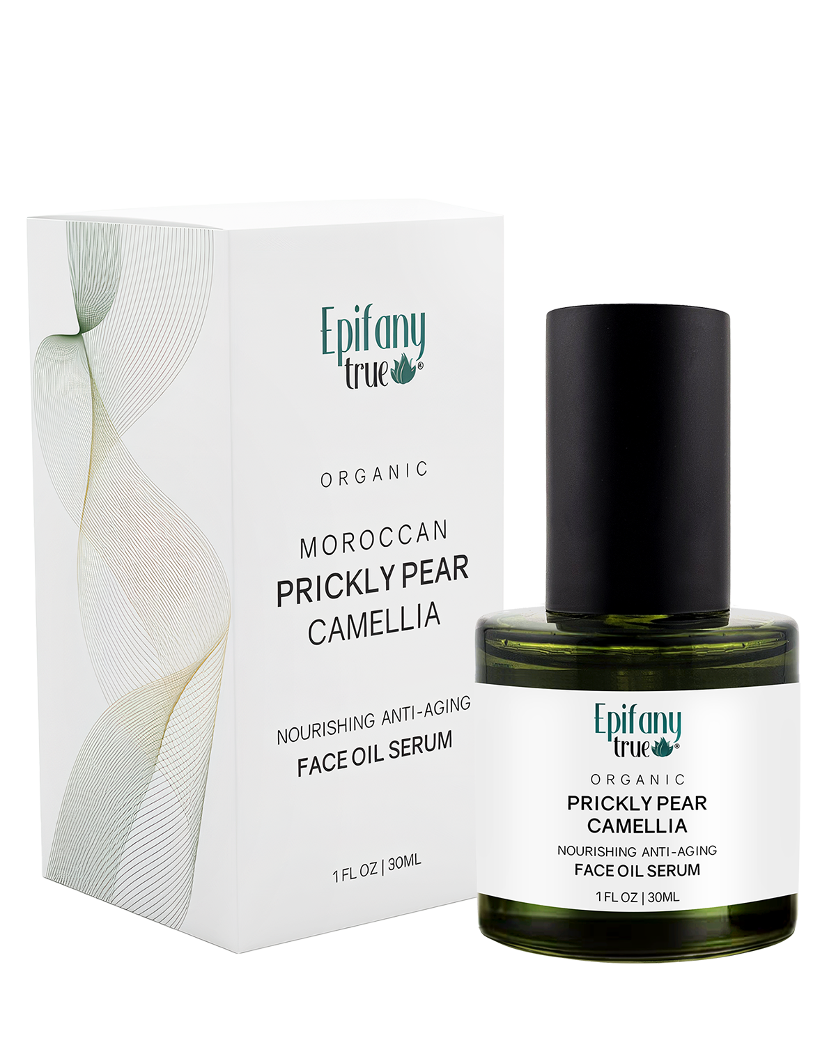 Epifany Organic Moroccan Prickly Pear Camellia face oil serum with packaging on a white background
