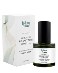Epifany Organic Moroccan Prickly Pear Camellia face oil serum with packaging on a white background