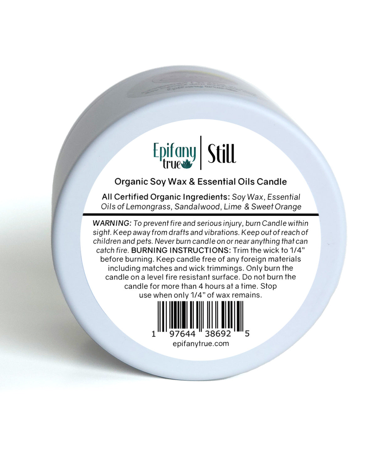 STILL Lemongrass & Sandalwood Wellness Candle with Organic Soy Wax and Essential Oils 8oz