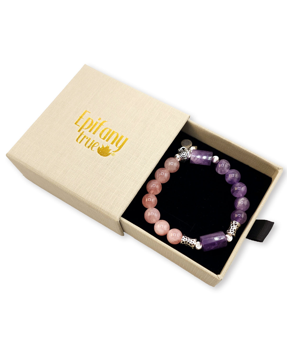 Strong Love Healing Intention Bracelet with Amethyst, Madagascar Rose Quartz and 925 Sterling Silver 7 inch