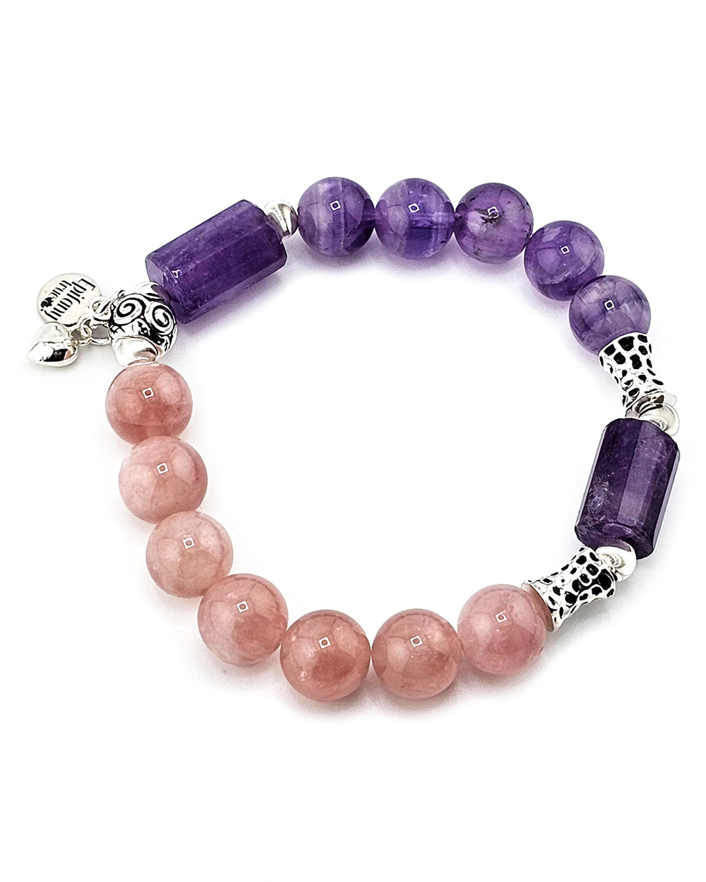 Strong Love Healing Intention Bracelet with Amethyst, Madagascar Rose Quartz and 925 Sterling Silver 7 inch