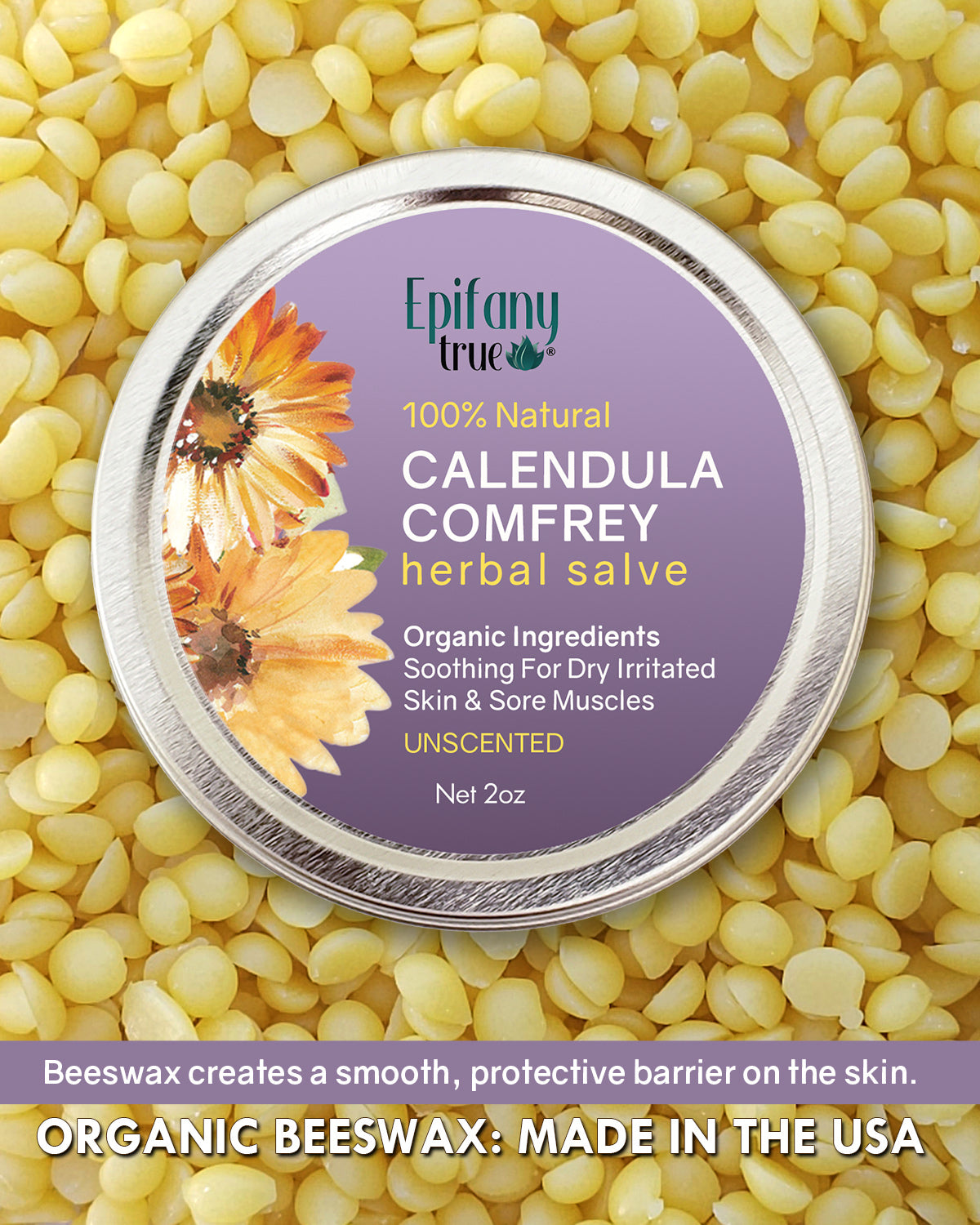 Epifany True Calendula Comfrey Herbal Salve 2oz  organic domestic beeswax