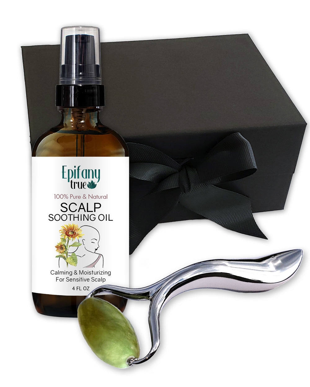 Gentle Care Scalp Soothing Oil 4oz and Natual Green Jade Roller Gift Set for chemo hair loss