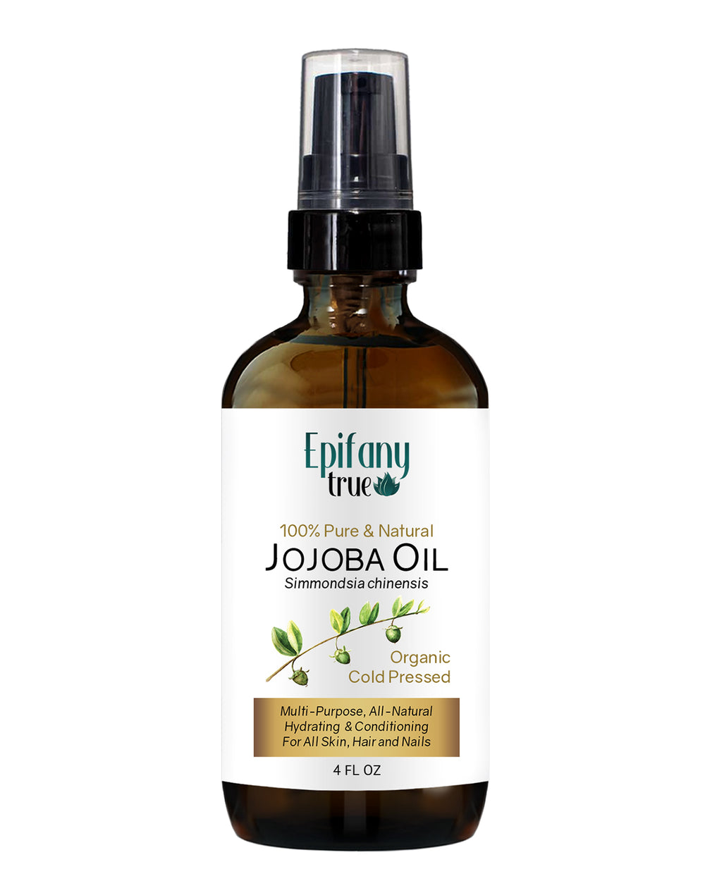 Epifany True Organic Cold-Pressed Jojoba Oil 4oz for hair skin and nails