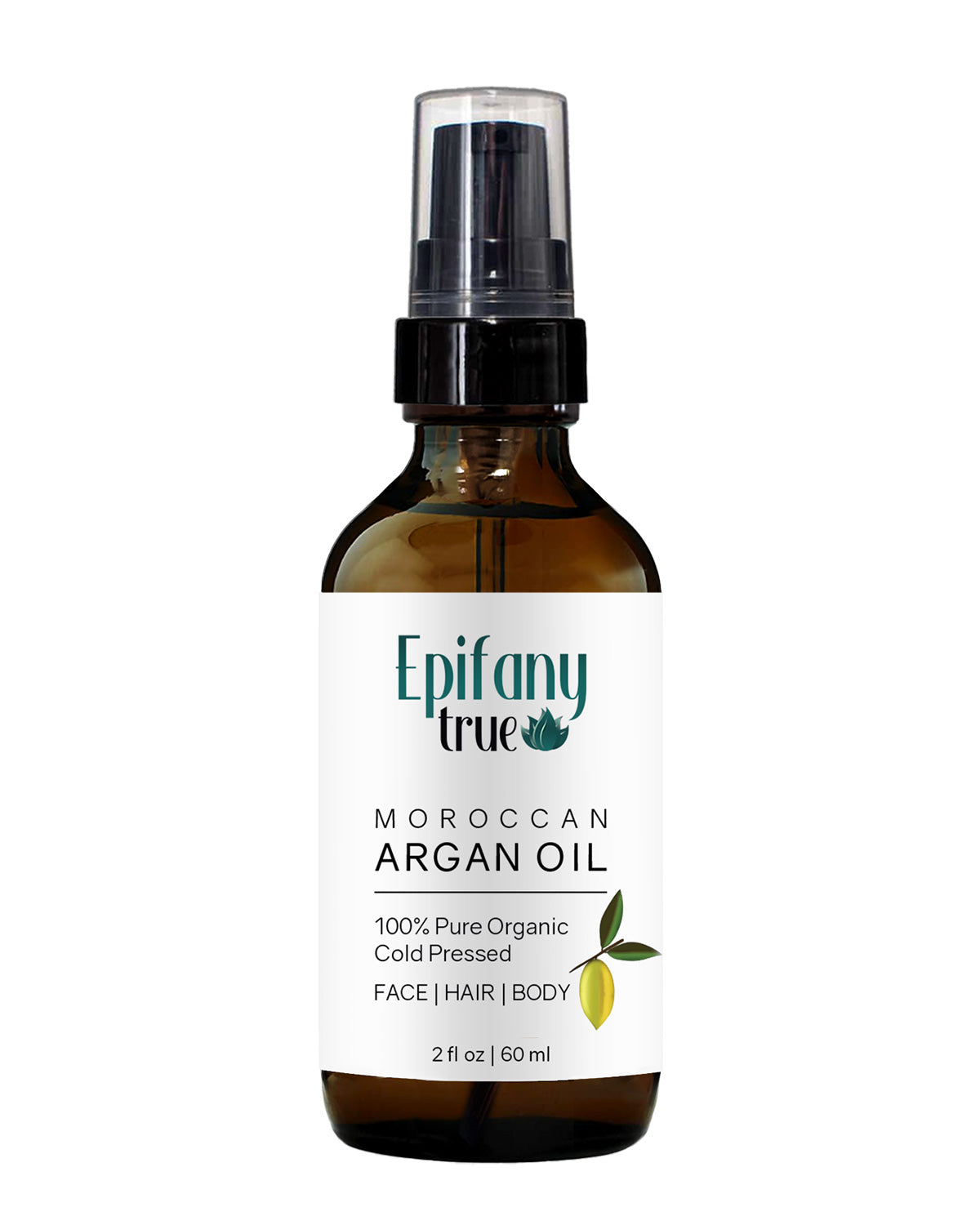 Epifany True Organic Moroccan Argan Oil 2oz front for hair skin and nails