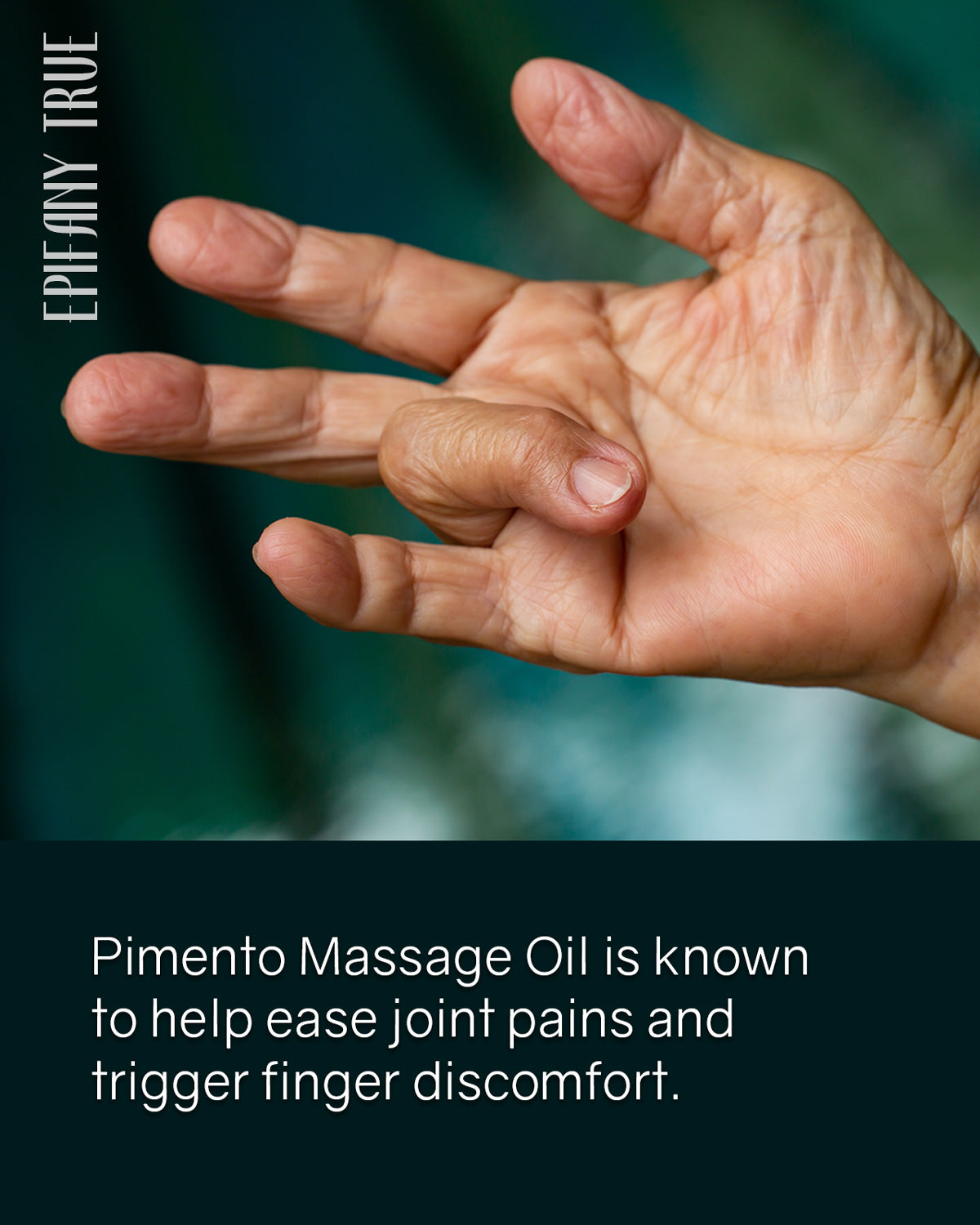 Epifany True Pimento Massage Oil 2oz is known to help ease joint pains and trigger finger discomfort.